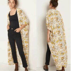 Anthropologie Bel Kazan Sadie Duster Kimono Floral Polka Dot Boho Mixed Print